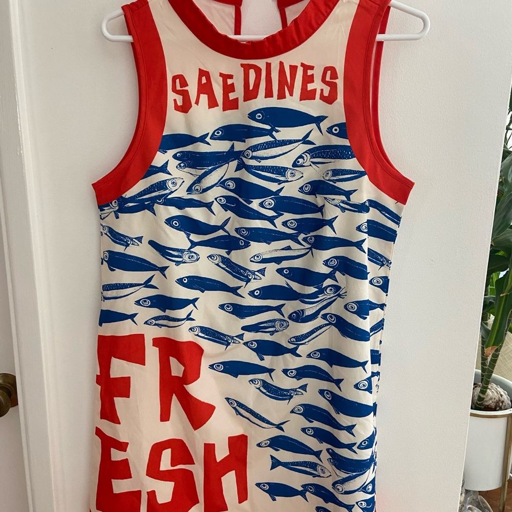 Red and Blue Sardines Print Dress